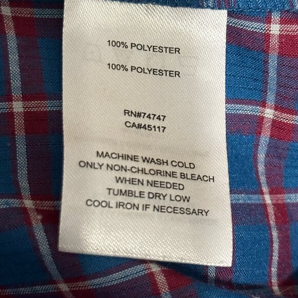 Ascend women’s size L polyester blue plaid long sleeve button front shirt - Picture 5 of 7